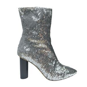 IRO Abelin Sequined Mesh Ankle Boots - Size 39 (8-8.5) - Silver